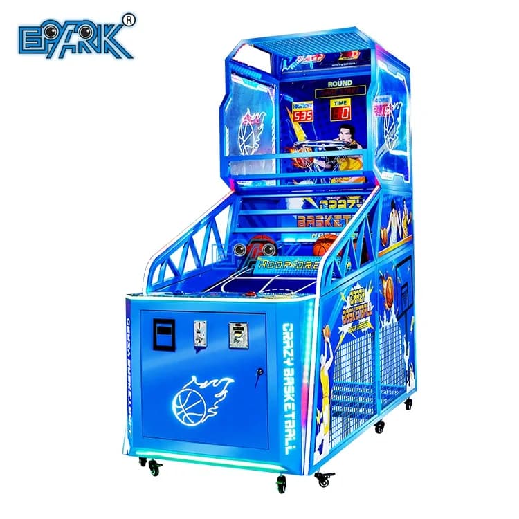 Three-quarter view of a coin-operated classic basketball arcade machine