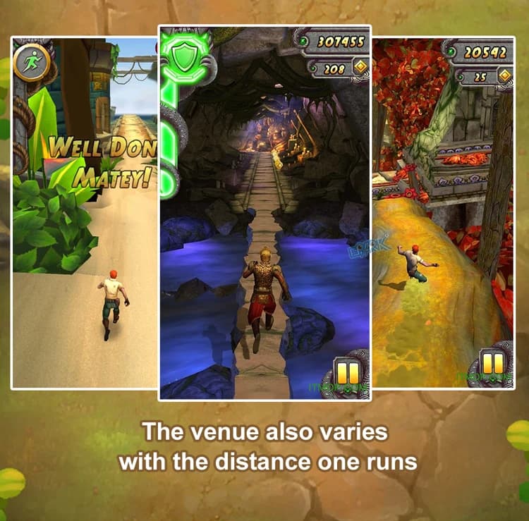 Capturas de pantalla de un juego de correr que muestran diferentes escenas de obstáculos.