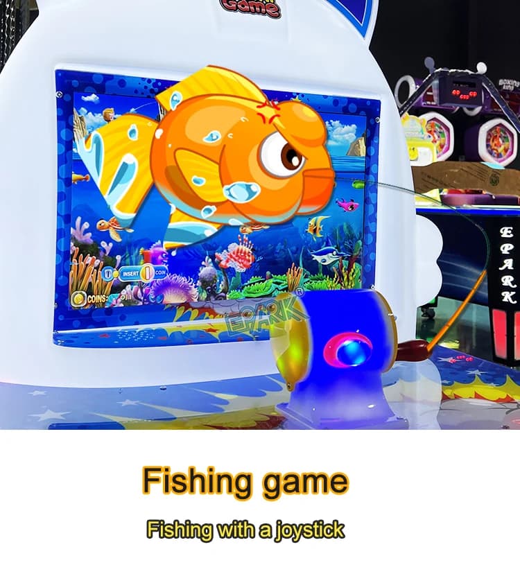 Primer plano de los peces objetivo en la pantalla del juego de pesca de 22 pulgadas.
