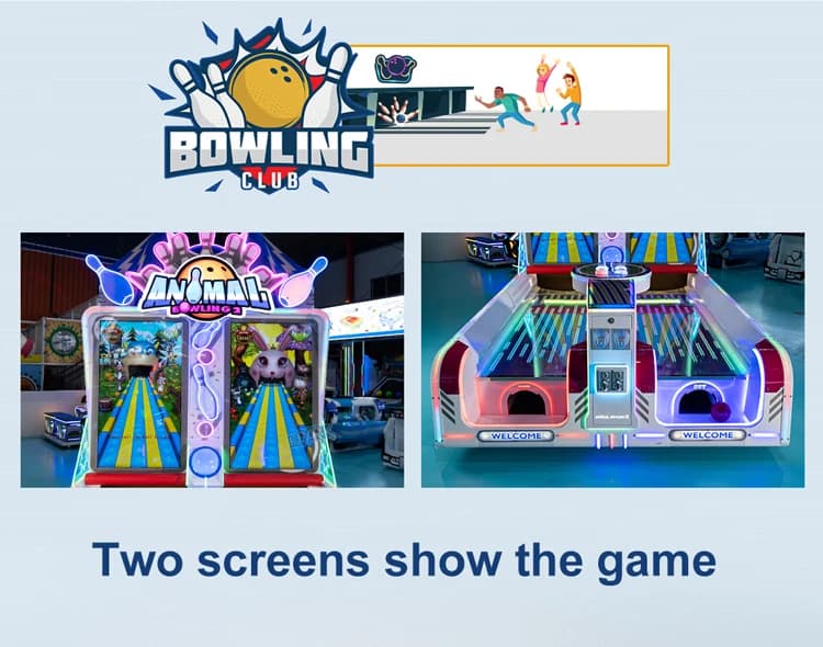 Pantallas dobles para bolos y pistas de juego con bolas físicas iluminadas
