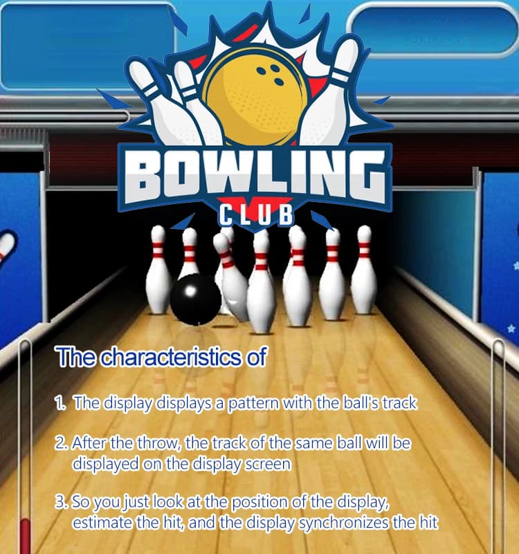 Gráfico del juego de bolos que explica la trayectoria simulada de la bola y el resultado del bolo.