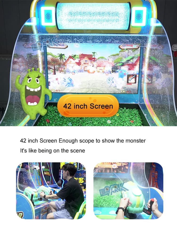 Pantalla gigante de 42 pulgadas para juegos y controles de disparo de agua