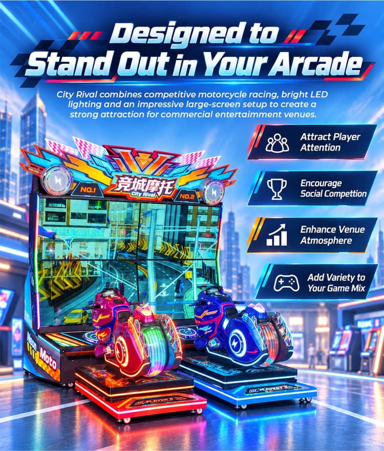Two seat racing arcade machine for family entertainment centers