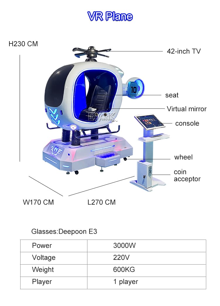 Virtual reality airplane experience machine for shopping malls