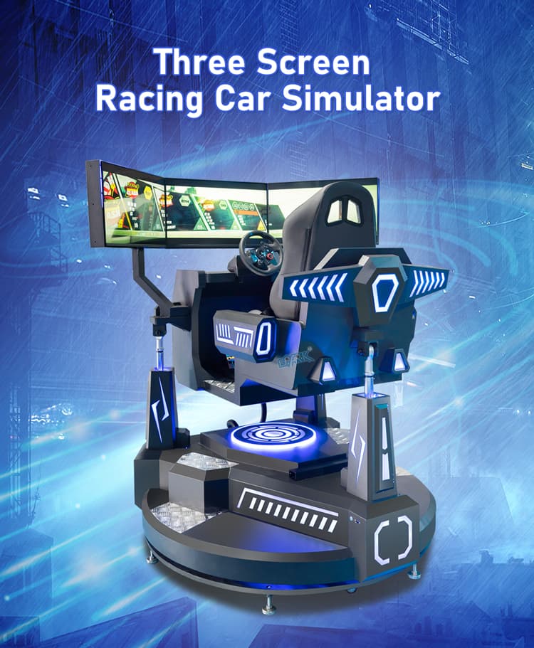 Commercial arcade racing machine with panoramic screens