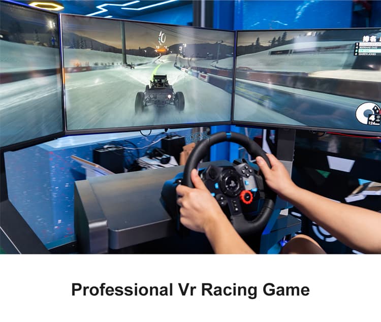 Three screen car racing simulator for family entertainment centers