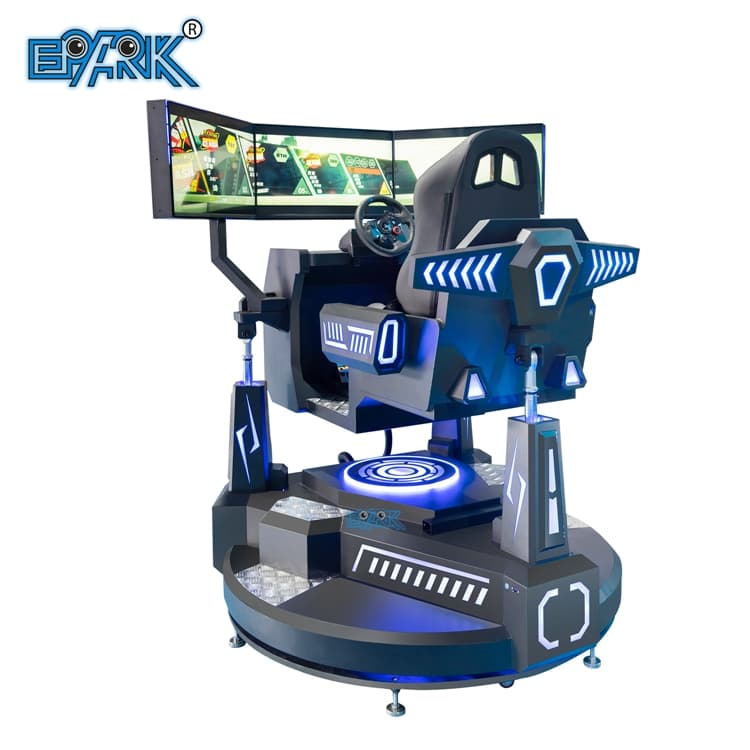 Three screen racing simulator machine for arcade entertainment