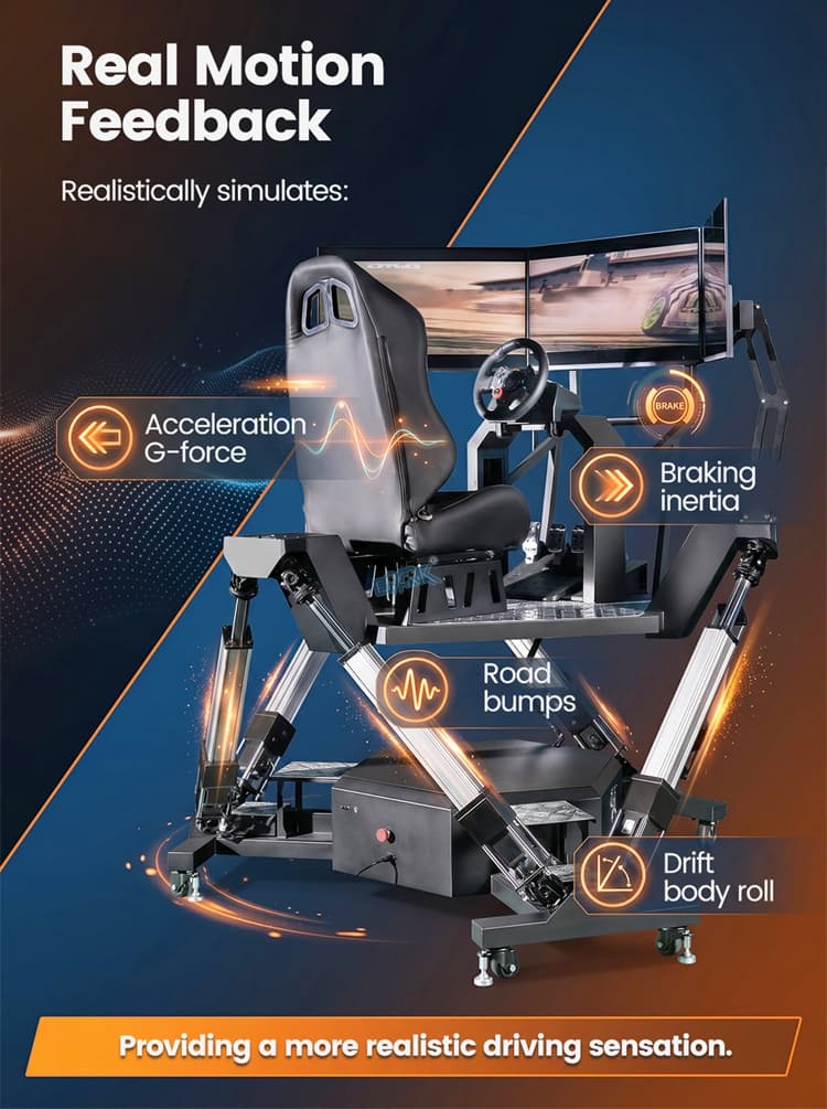 High performance racing simulator for family entertainment centers