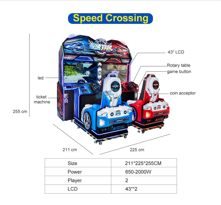 Commercial arcade racing equipment with realistic controls