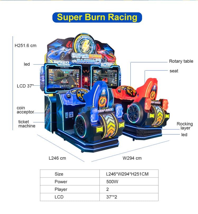Commercial arcade racing equipment with realistic controls