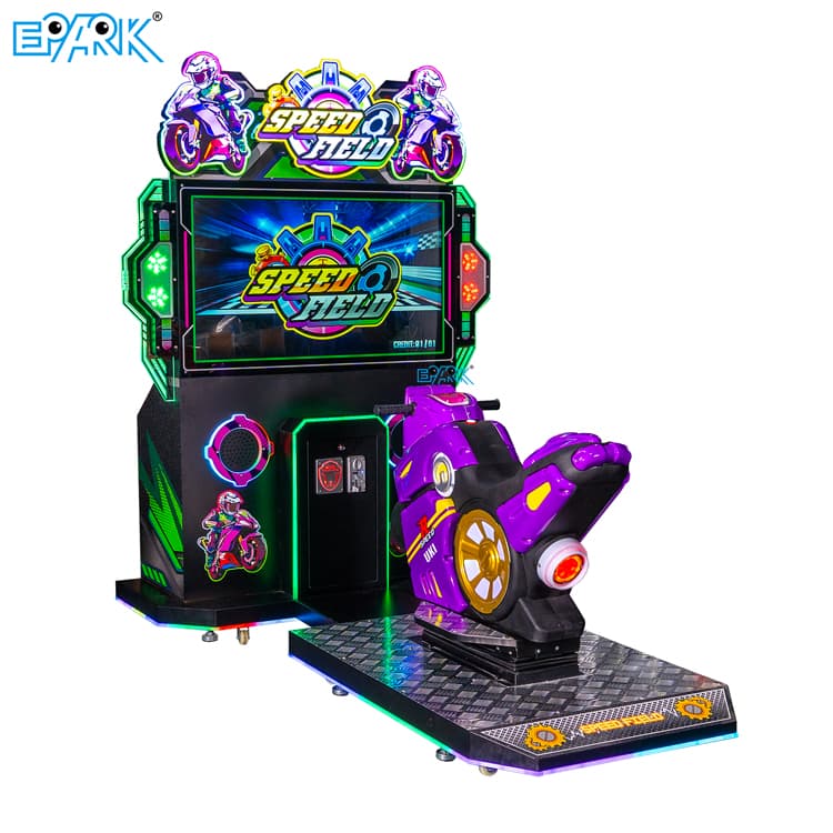 Single player racing arcade machine for entertainment centers