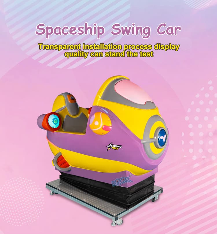 Commercial space capsule kiddie ride with colorful appearance