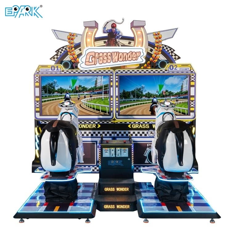Two player horse racing arcade machine with fiberglass horse design