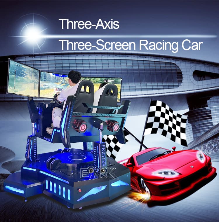 Three axis driving simulator with realistic racing experience