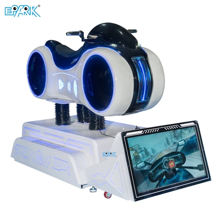VR moto racing simulator for arcade entertainment centers