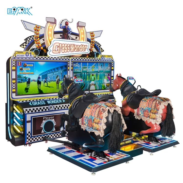 Two player horse racing arcade machine with dual screens