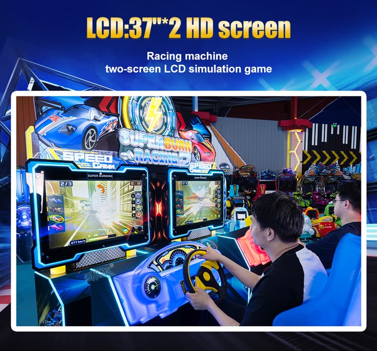 Multiplayer racing game machine for game centers