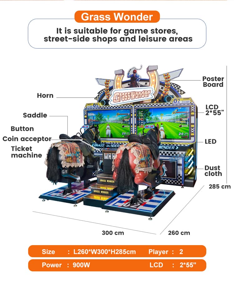 Large screen horse racing simulator for game centers