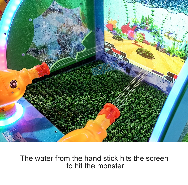 Water streams from the twin controls hitting targets on the game screen