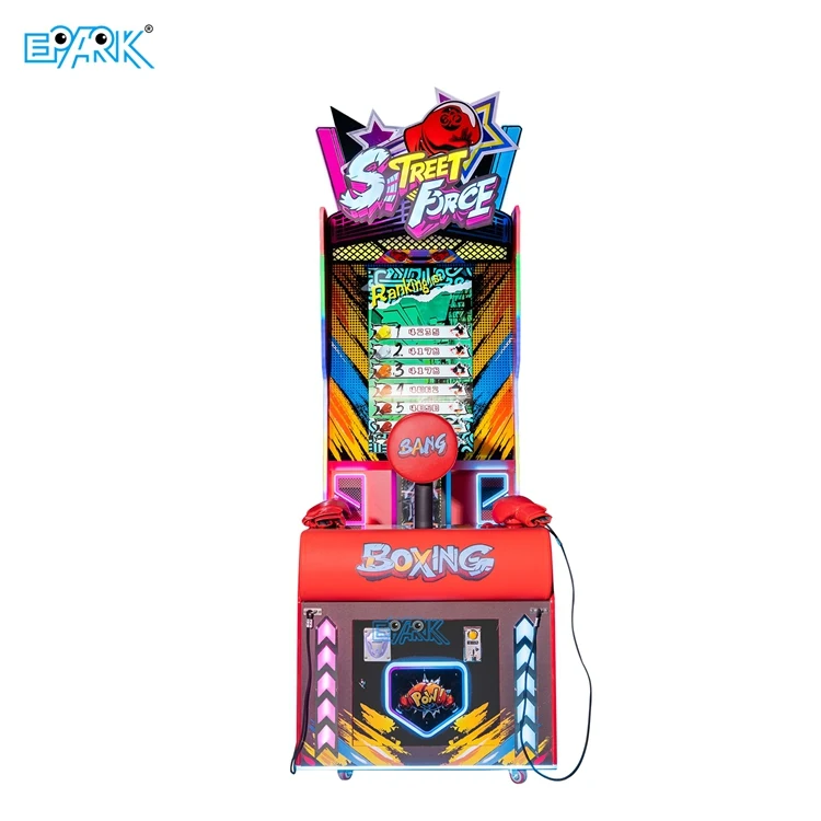 Front view of a 43-inch interactive boxing machine with a red punch target