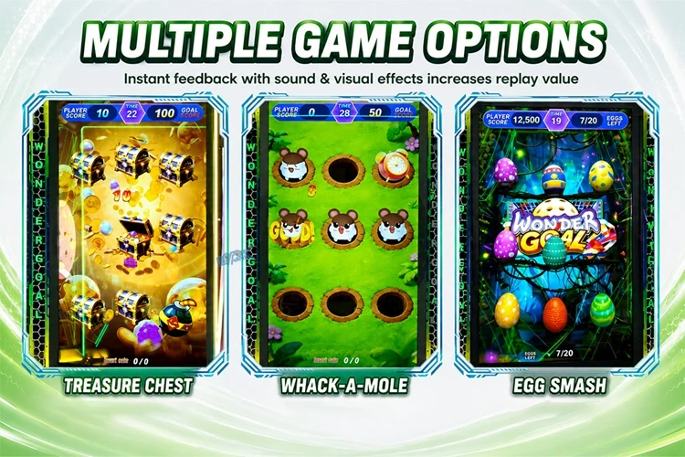 Three target game screens for the ball throwing arcade machine