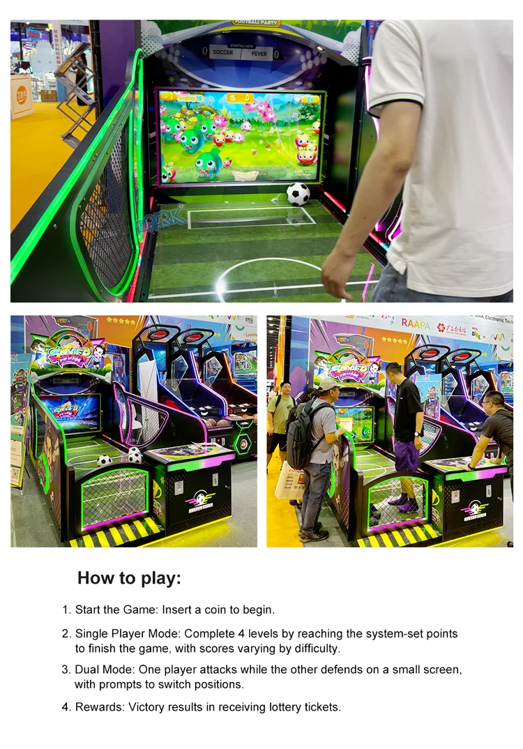 Player kicking balls toward targets on the interactive soccer arcade machine