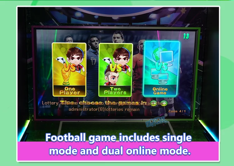 Soccer arcade game screen showing the selectable single-player and two-player modes