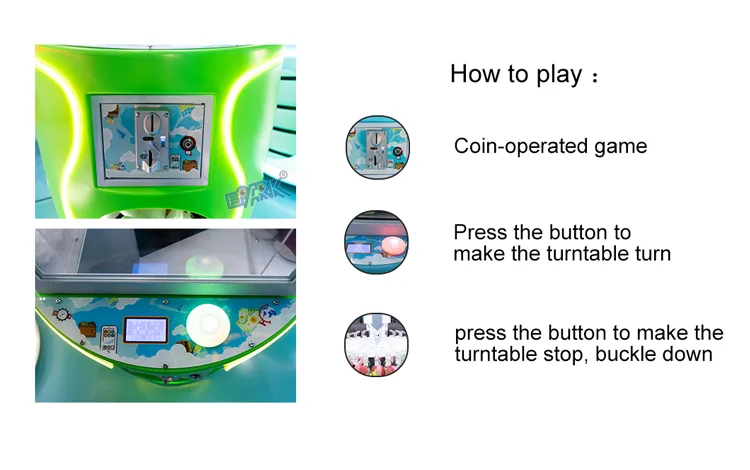 Button-led operating steps for the cat-themed prize clip vending machine