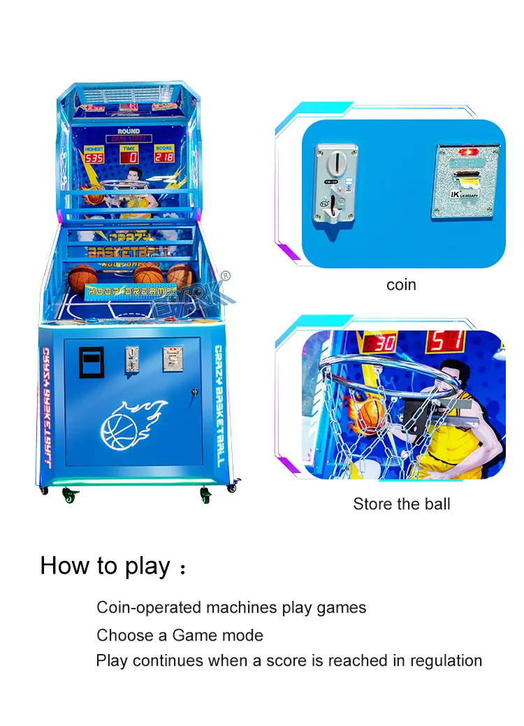 Coin entry, game mode buttons and basketball shooting instructions