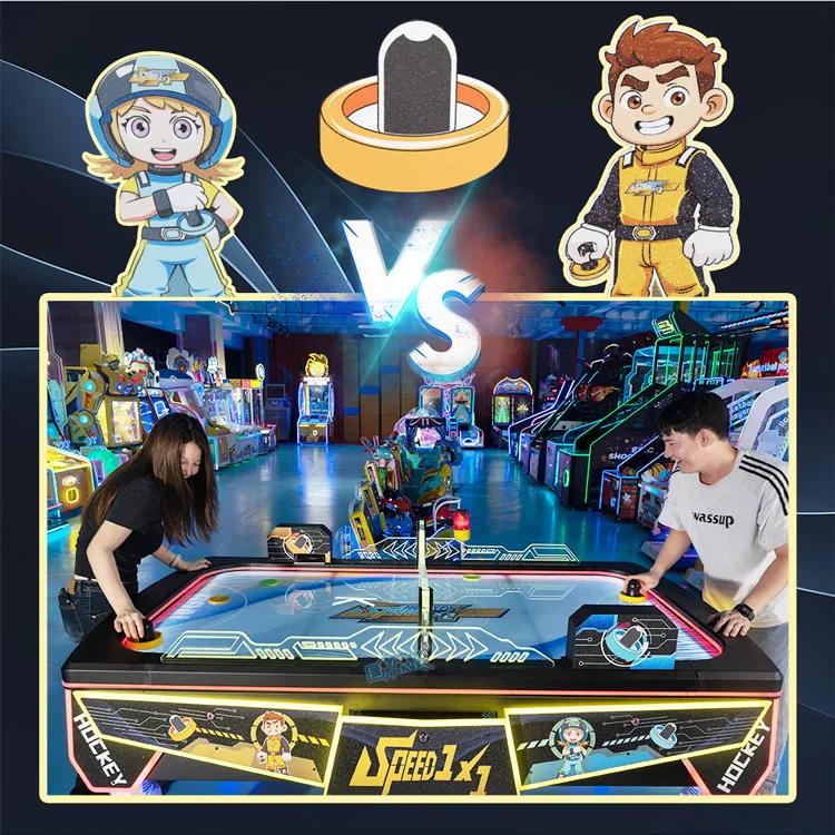 Two-player competition scene on the commercial air hockey table