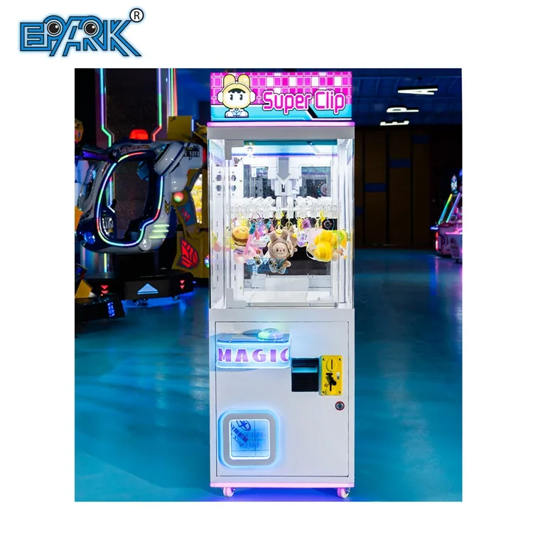 Compact white prize clip vending machine with a transparent gift display
