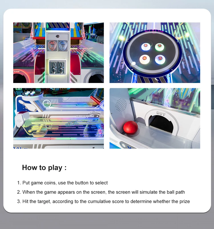 Coin controls, ball return, target plate and lane details for the bowling machine