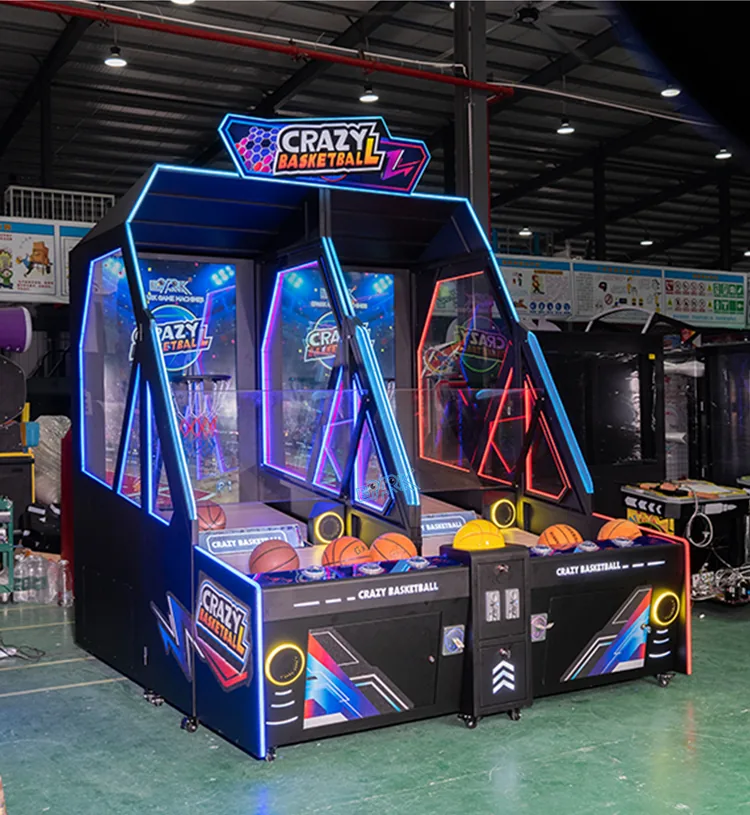 Dual-player basketball arcade machine displayed in a showroom