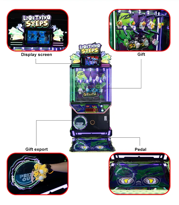 Display screen, prize cabinet, outlet and foot pedal details