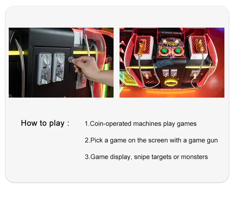 Coin controls and screen-target shooting instructions for the four-player game