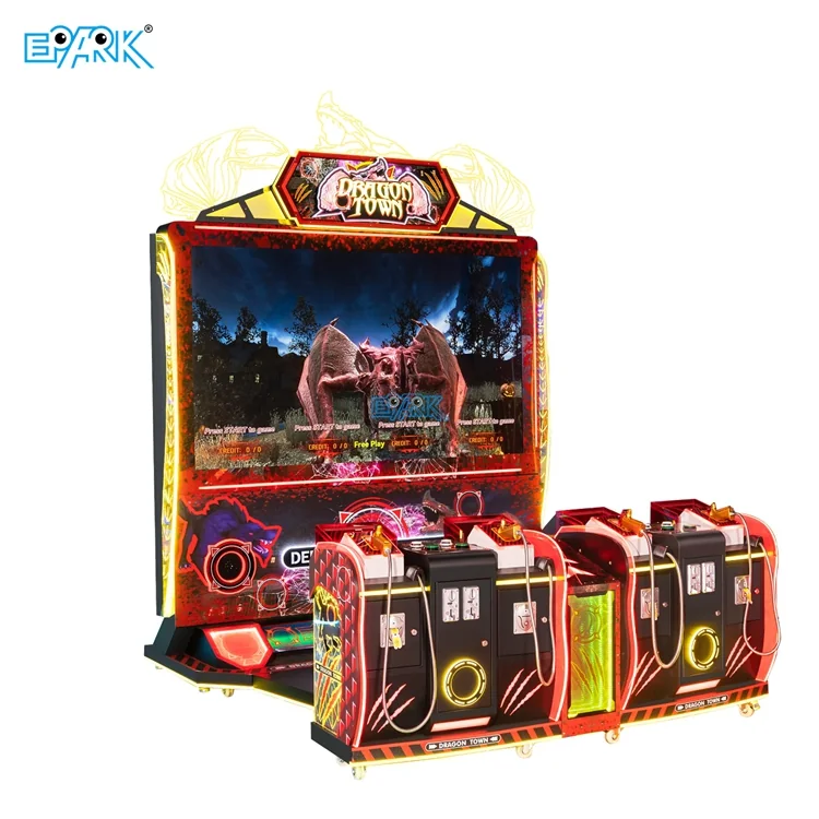 Four-player monster shooting arcade game with an 85-inch screen and four gun stations