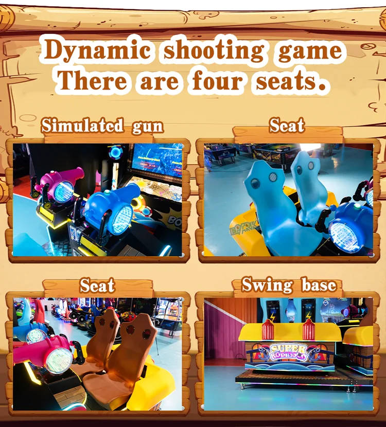 Four dynamic shooting seats, simulation guns and seat movement details