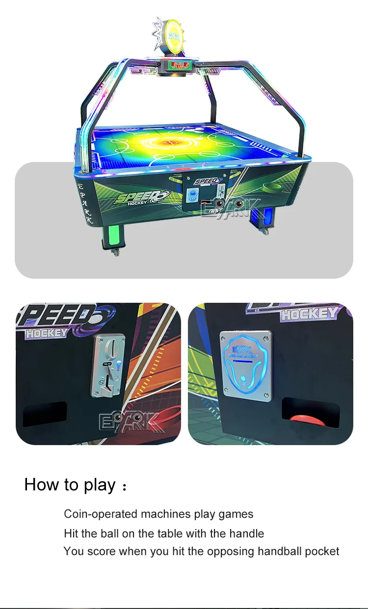 Coin start, striker and scoring instructions for the four-player air hockey table