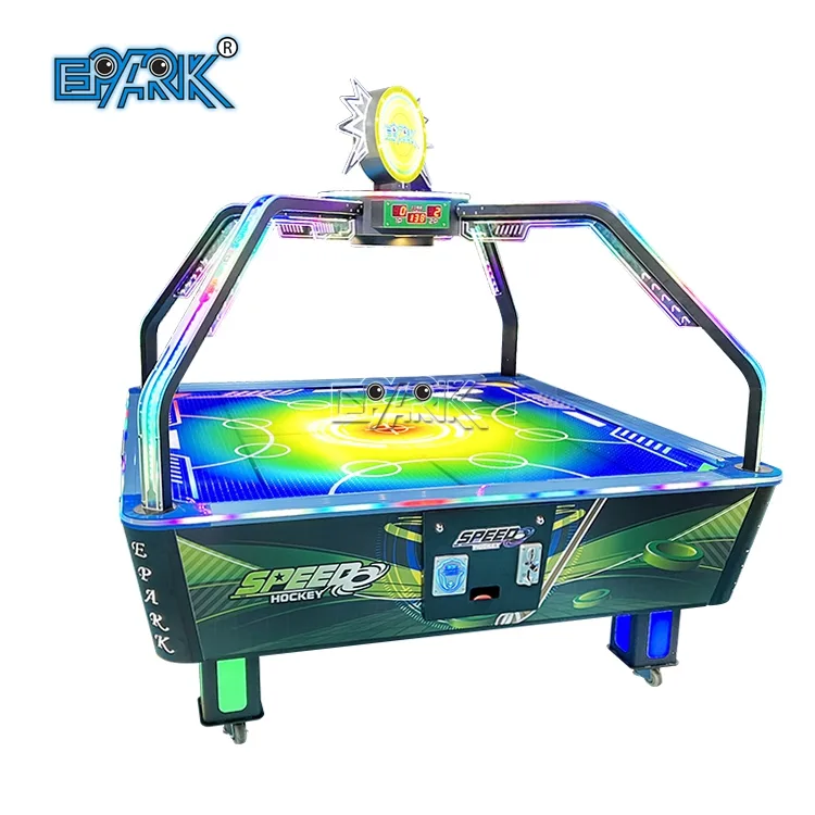 Front product view of a four-player LED air hockey table
