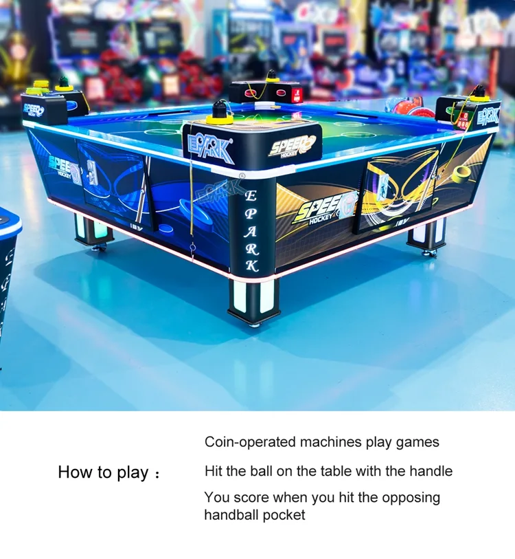 Coin start and striker instructions for the four-player air hockey table