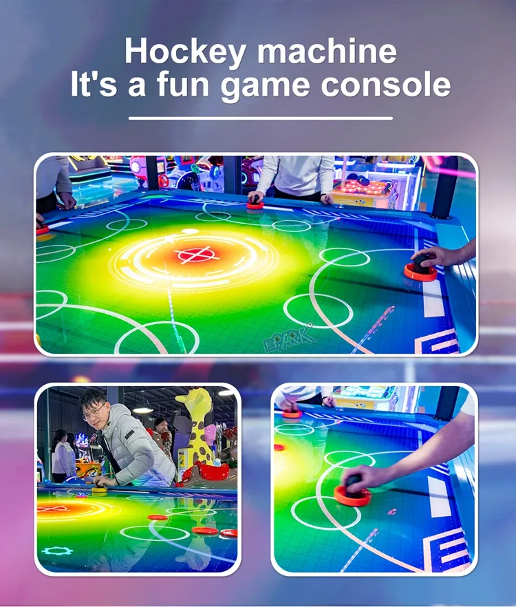 Four-player air hockey game surface and electronic scoring display