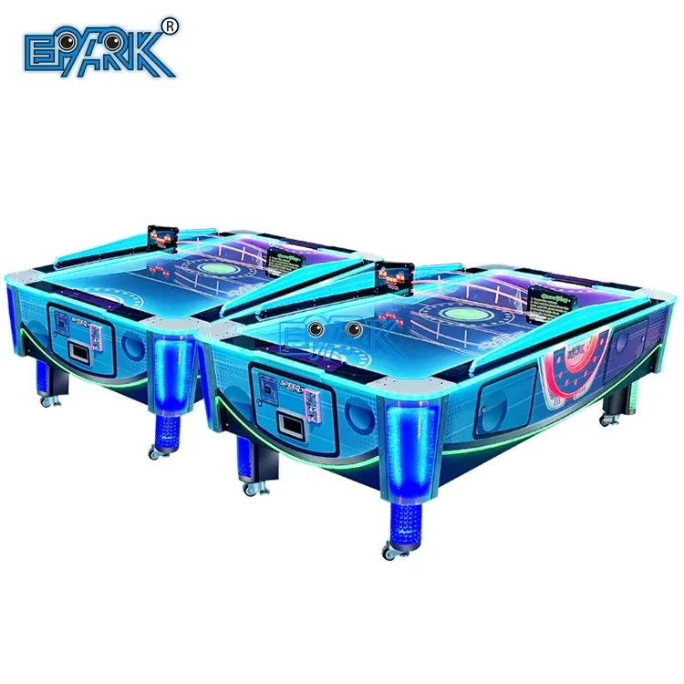Heavy-duty commercial air hockey table with blue LED lighting