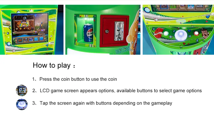 Coin control, game selection and screen instructions for the drink gift vending game