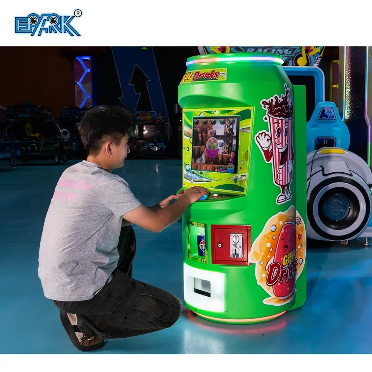 Player using the LCD panel on a drink gift vending game machine