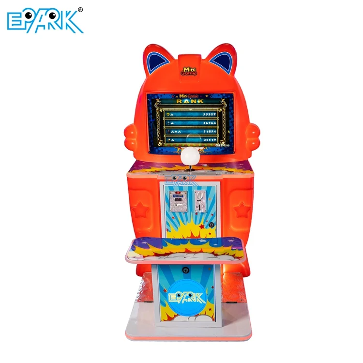 Front view of a red seated parkour arcade machine