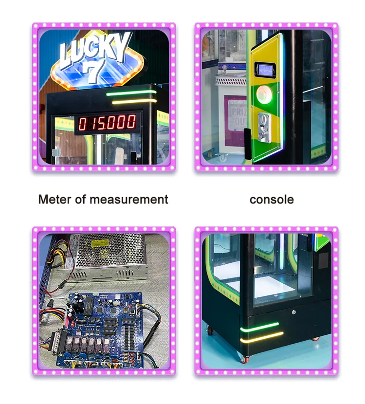 Measurement display, control console and cabinet components of the scissor prize machine