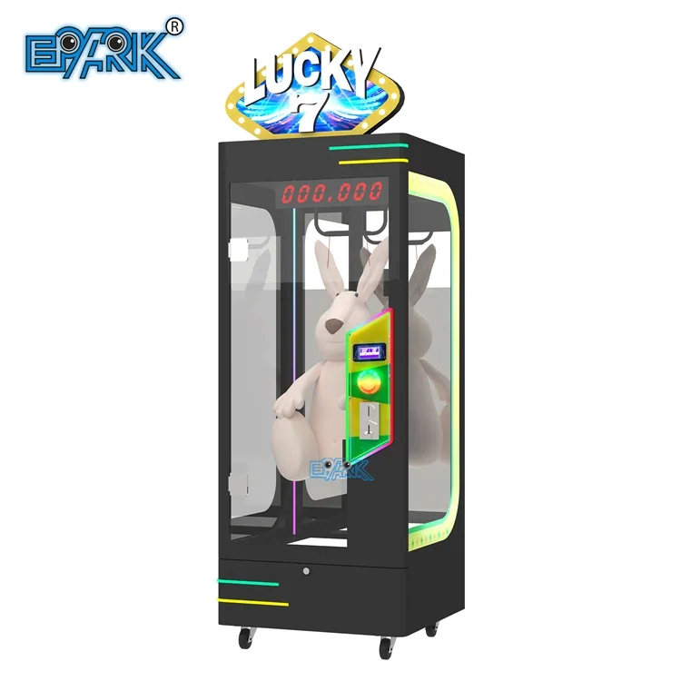 Black large-prize scissor vending machine with a hanging plush toy