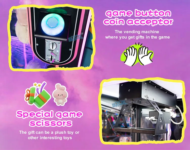 Game button, coin acceptor and internal scissor mechanism details