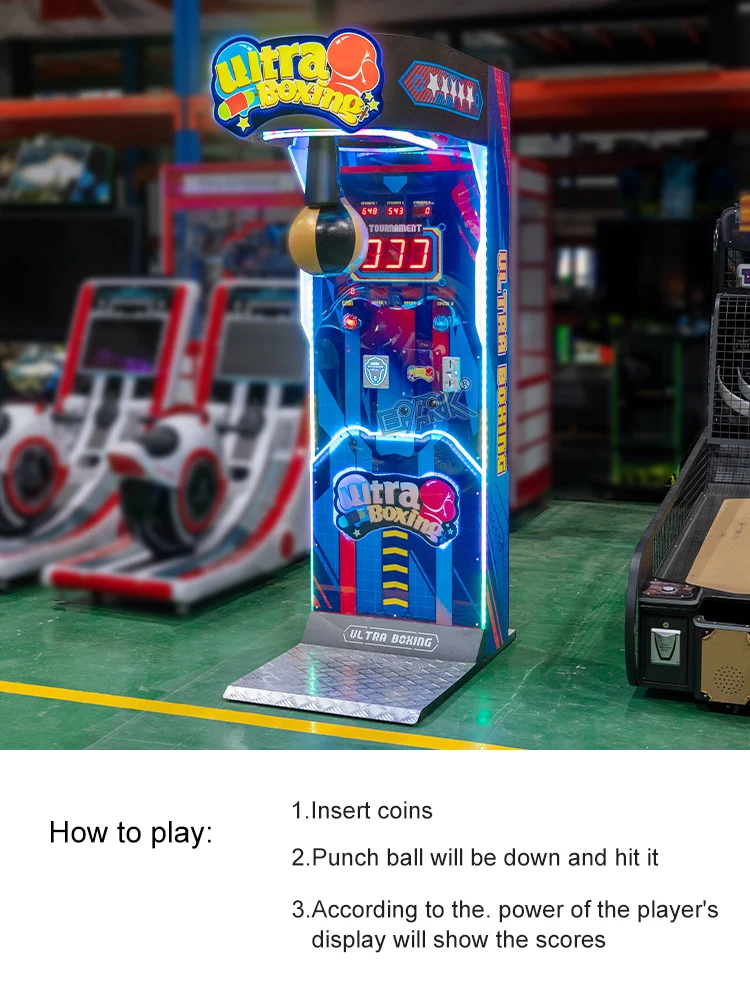 Illuminated boxing strength test machine on a showroom floor