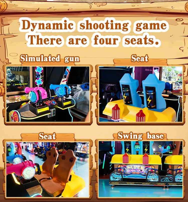 Open four-seat layout, simulation guns and dynamic seat movement details